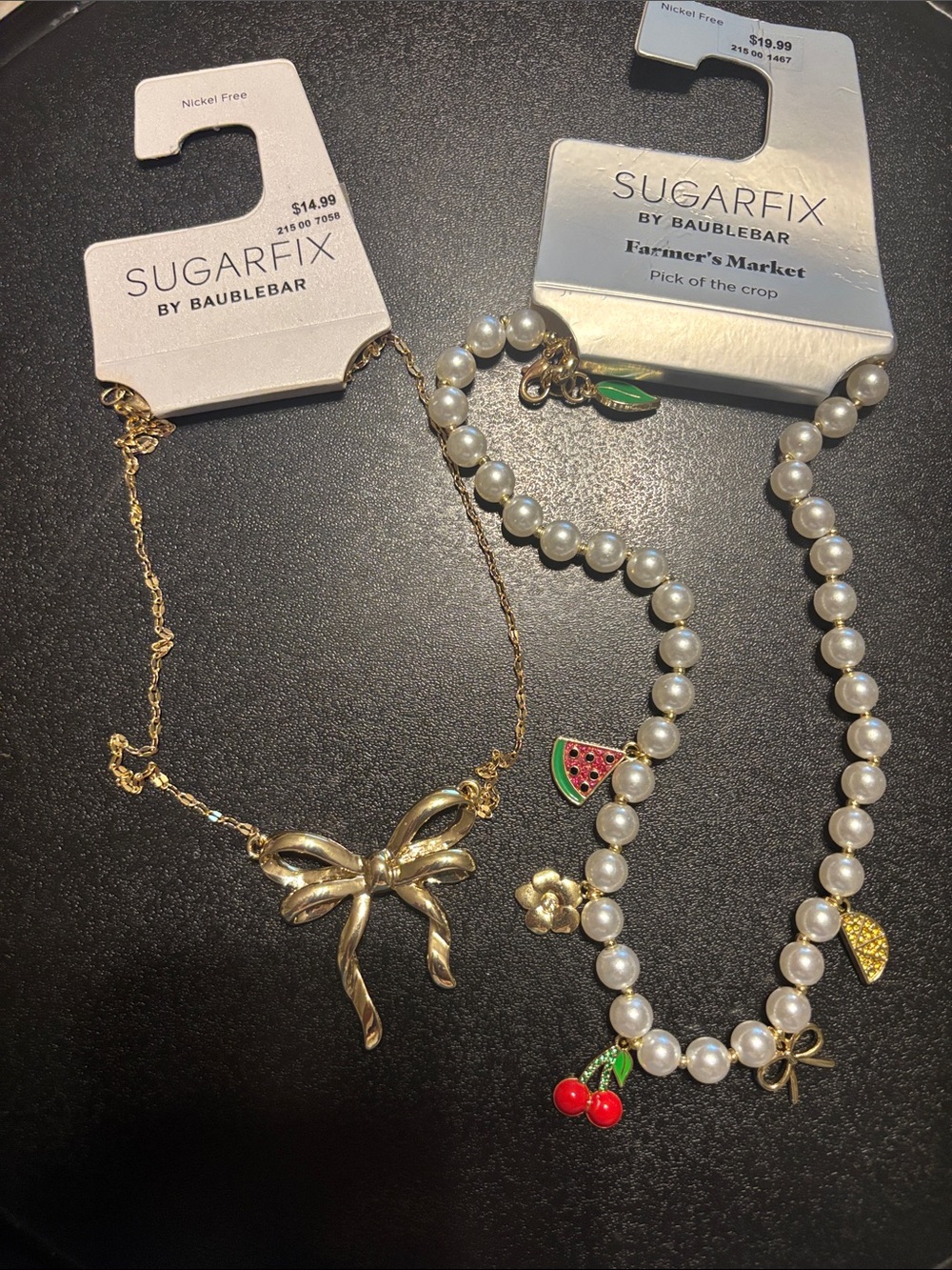SUGARFIX by BaubleBar Gold Bow Necklace & Pearl &Charms Farmers market layering